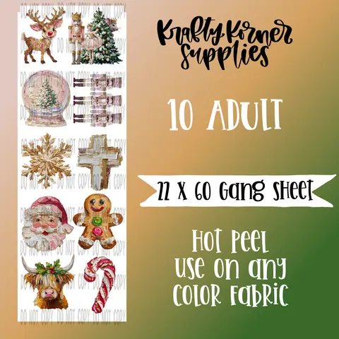 Hand Painted Christmas Hot Peel Transfer Gang Sheet, 22x60 Size Office Paper for Gingerbread Man Cookies Decoration, Compatible with Any Color Designs, Can Go on Any Fabric Office Stationery