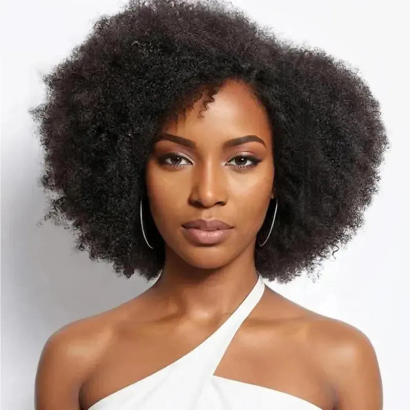14 Inch Afro Kinky Curly Wig Short Curly Wig Human Hair for Black Women 250% Density 13x4x2 HD Lace Frontal Wig for Daily Use with Natural Hairline Affordable Wig