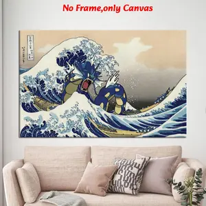 1 pc, Unframed Wall Art, Canvas Wall Art, Modern poster, Kanagawa waving, Ocean inspired design, Japanese anime oil painting, home decoration, housewarming gift, gift for anime lovers, frameless