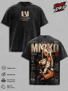 Mirko Rumi Usagiyama Vintage Washed Anime T Shirt - Rabbit Hero Graphic Tee Streetwear Shirt Retro Manga Oversized Heavyweight Cotton Unisex T-Shirt MHA Fan Gift for Men Women Apparel