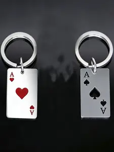 Fashion Stainless Steel Poker Card Keychain Pendants, Unisex Bag Charm, Car Accessory, Perfect Gift for Birthdays and Small Presents