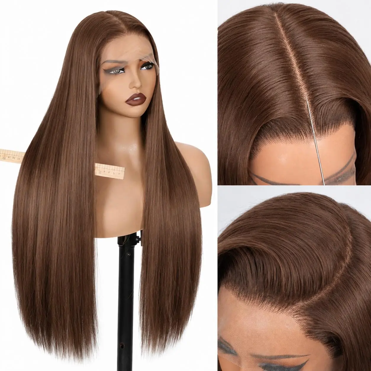 Women's 28in Light Brown Synthetic 13x6 HD Lace Front Hair Wig, Long Straight Lightweight Glueless Wigs for Beginners, Pre-Plucked Natural Look, Comfortable Cap with Adjustable Strap, Free Part, for Daily Wear, Fashion Styling