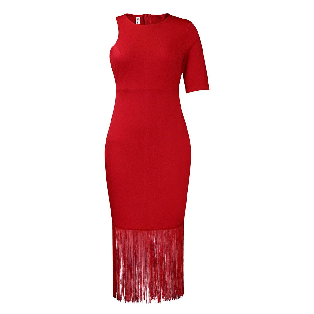 Solid color hip hugging fringe dress