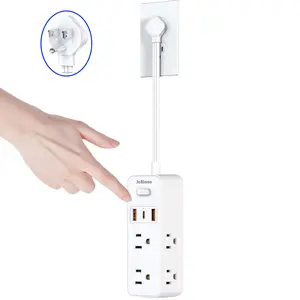 Wide-Spaced 9 -in -1 Surge Protection Power Strip - 6 AC Ports, 3 USB Ports (1 USB-C), Wall-mounted Power Extender with Overload Protection, 3-Sided Socket Extender for Home Office Dorms-White, 0.5FT