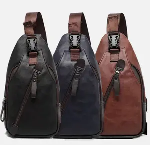 Men's Leather Sling Pack Chest Shoulder Crossbody Bag Backpack Biker Satchel