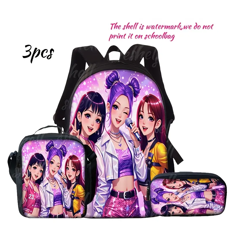 3pcs Set Cute Vocalist Backpacks, Colorful Stage Style Print Teenager'S Handbags And Rucksacks, Lightweight Daily Backpack Combination, Fashionable Commuter Bag And Large Capacity Travel Bag with Organizer, for Teenager, For Teenager