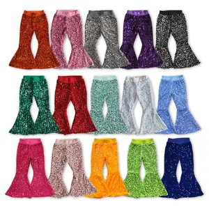 Girls' Sequined Loose-Legged Pants, All-Seasons Vibrant Bottoms, Multiple Colors Including Glitter Black Kid Pants