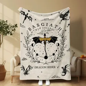 Basgiath War College Dragon Rider Blanket, Fourth Wing Inspired Fantasy Throw Blanket,Dragon Pattern Blanket, Cozy Flannel Fleece Bedding for Sofa Couch Bed.