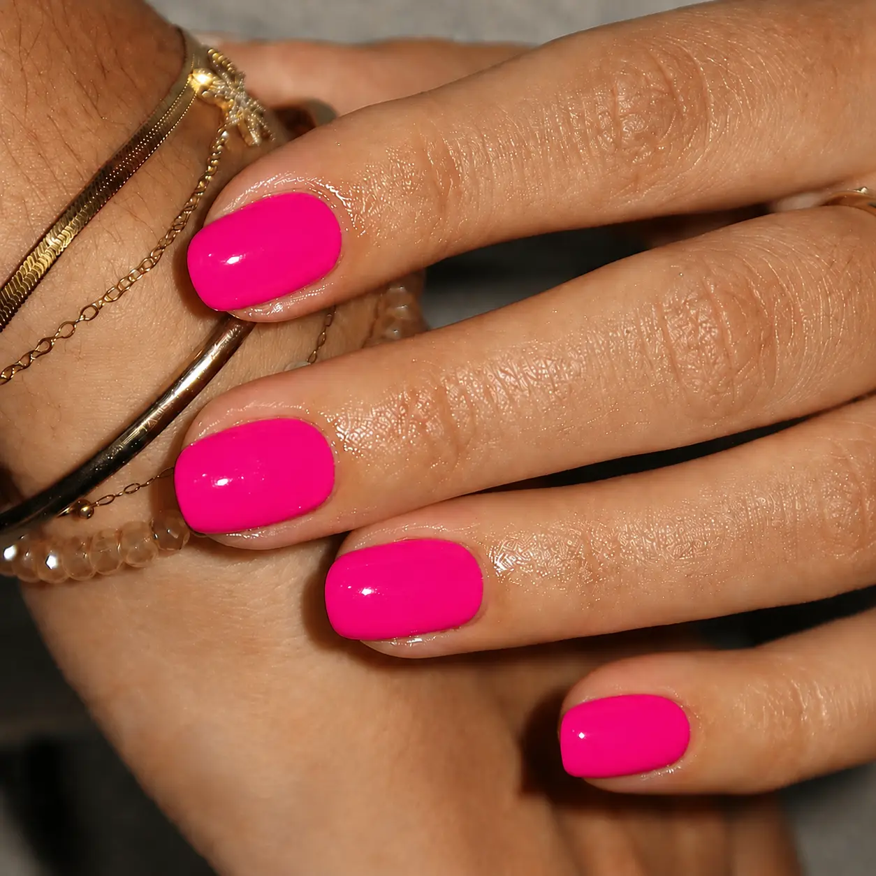 Hot Pink Solid Color Press On Nails 24 pcs Short Squoval, Glossy Bright Pink Fake Nails with Nail Glue, Adhesive Tabs & Nail File, Full Cover Round Square Oval Stick On Nails, Cute Bold Everyday Manicure Kit