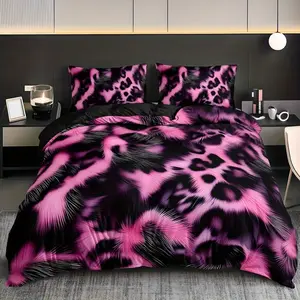 2/3pcs Leopard Print Quilt Cover Set, Soft Comfortable Breathable Bedding, Includes 1 Quilt Cover + 1-2 Pillowcases, All Seasons