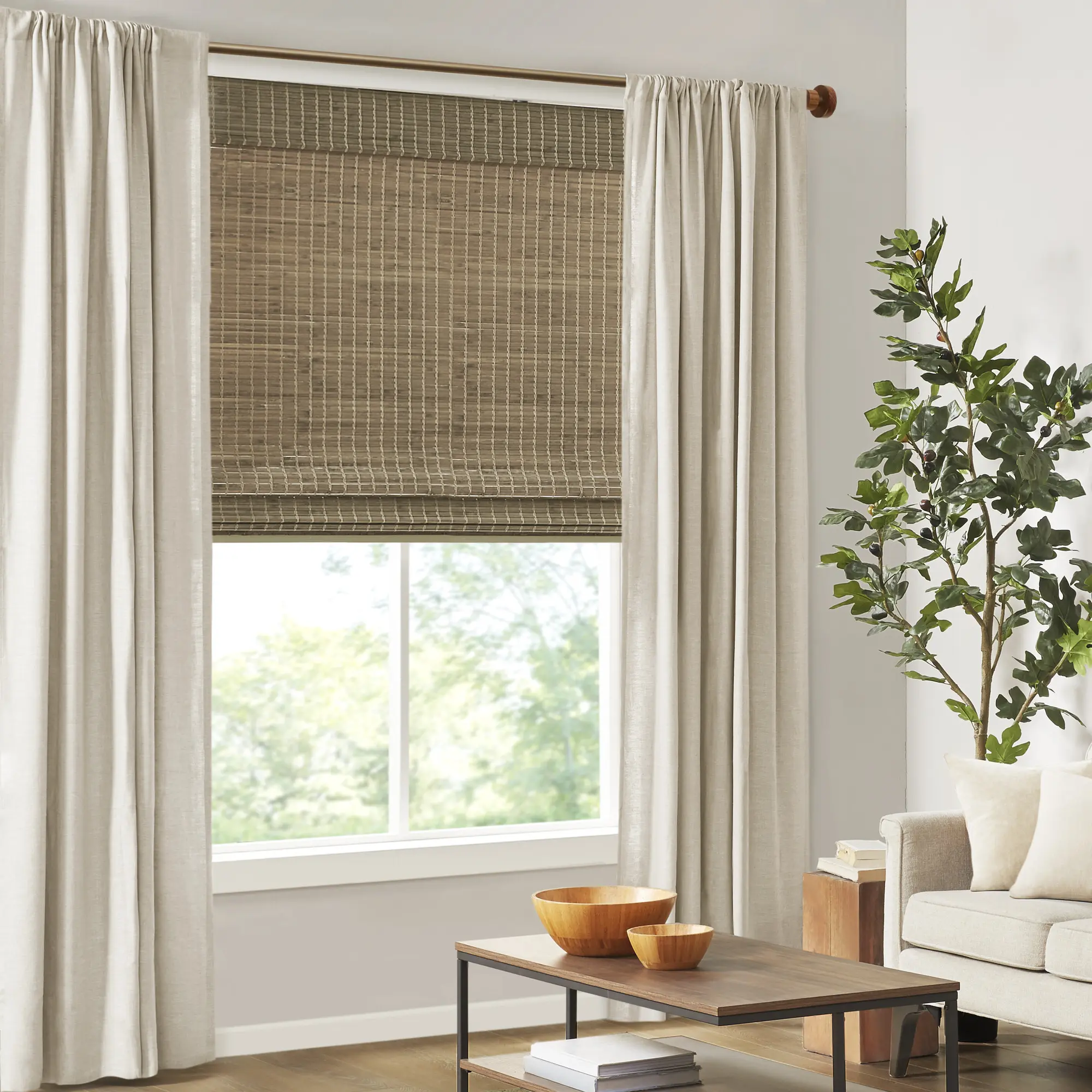 Natural Bamboo Light Filtering Roman Shade - 33x64 in, 27x64 Size Option, Durable Woven Wood Shades, Ready to Install Windowshades, Home Decoration Cover