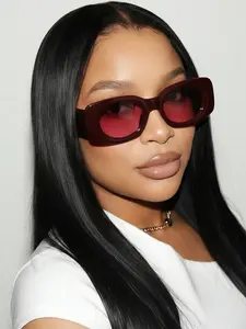Women’s Burgundy Square PC Frame Glasses, Retro Wide Legs with Uv400 Protection, Fashionable Street Style Eyewear for All Seasons, Modern Trendy Sunglasses