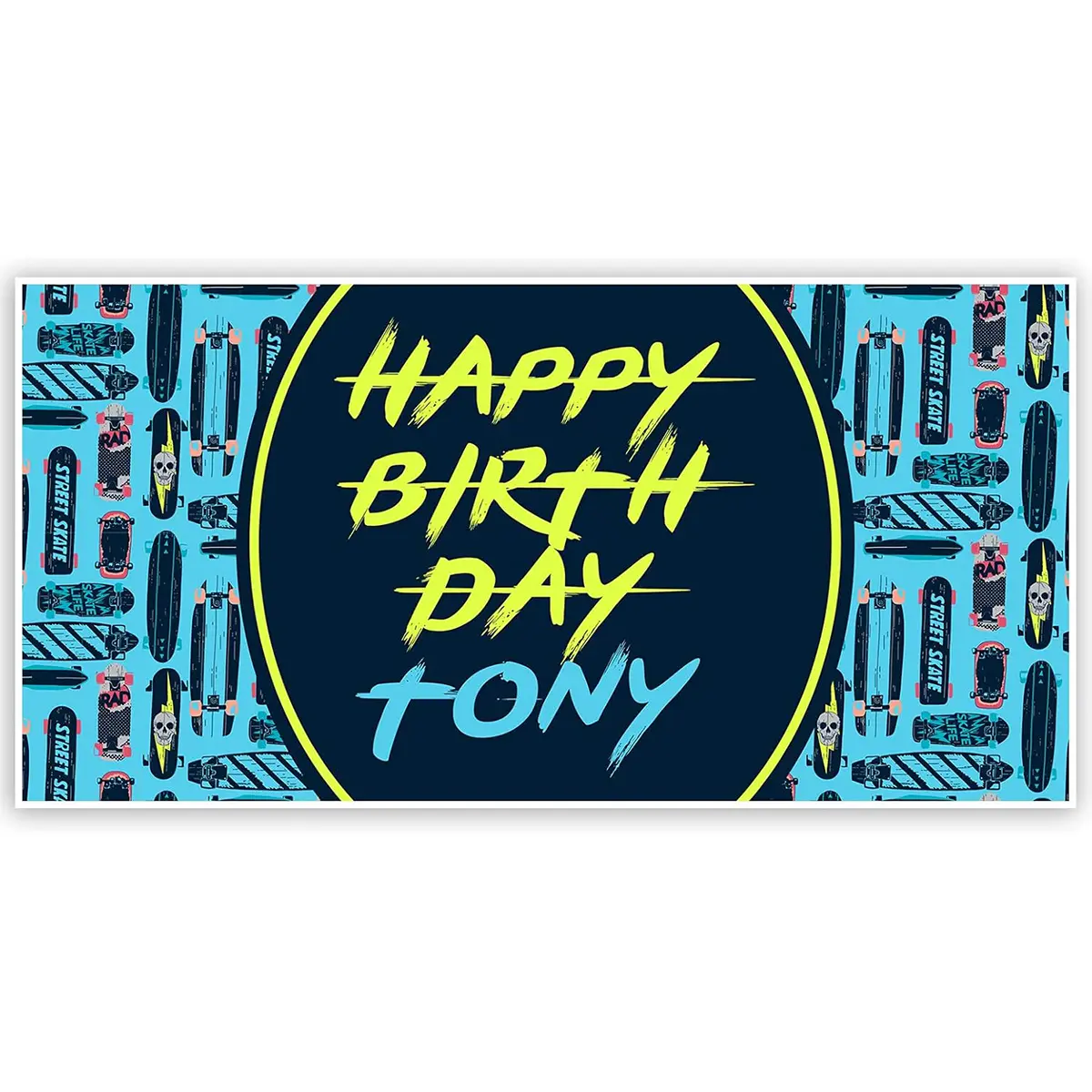 Personalized Skateboarding Birthday Banner - Custom Text Print, 48x24in Glossy Paper, Festive Party Backdrop for Home Decor Supplies