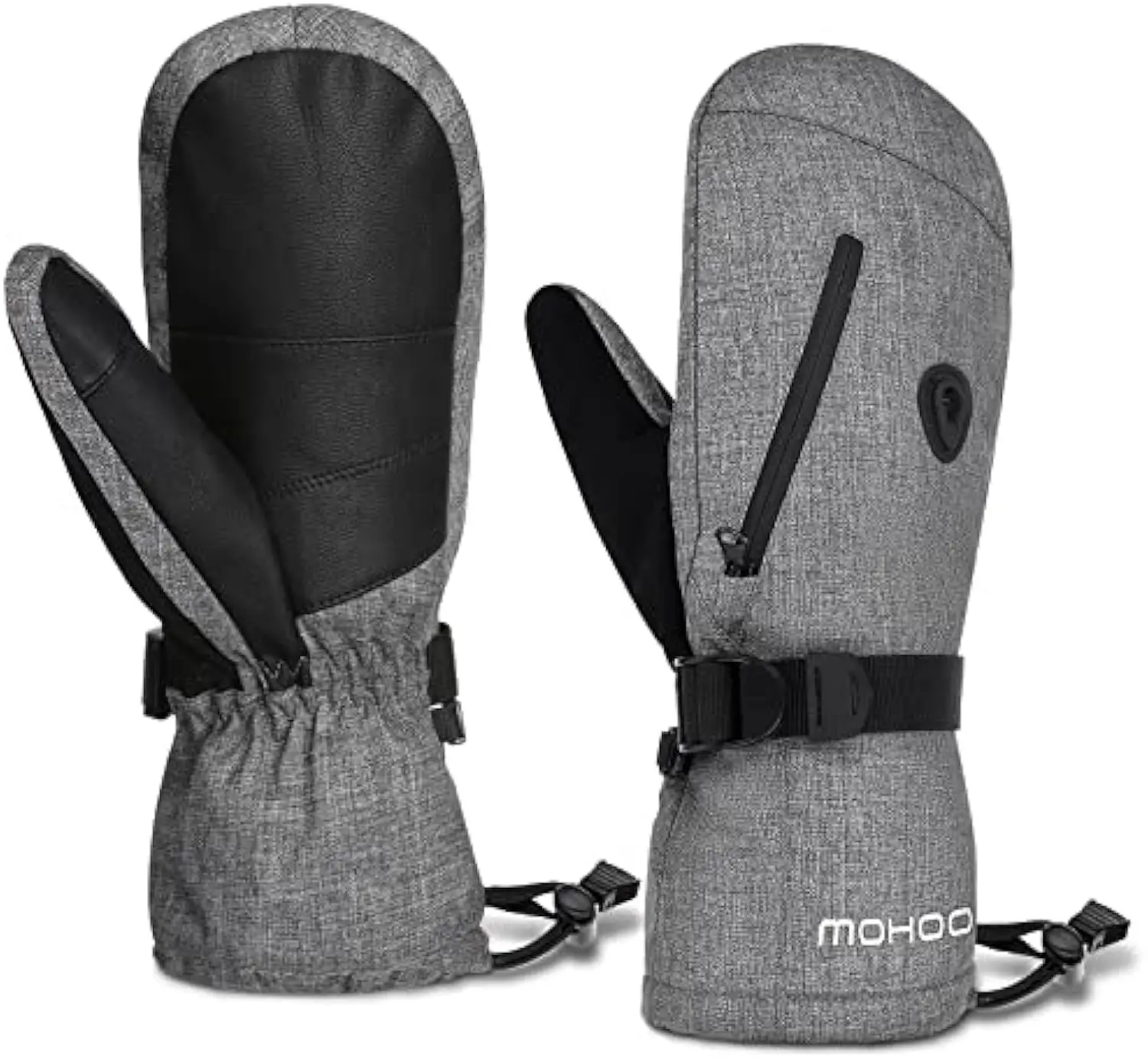 MOHOO Warmounts Ski Mittens Waterproof 3M Thinsulate, Breathable Snowboard Gloves with Goggle Wipe, Touchscreen, Pocket, Insulated Fleece Snow Mittens for Men Women Enlarged 4 Sizes(8.5 - 9.5")