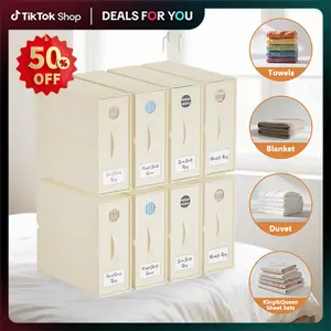 [Mega Deals]TRZZ Foldable Bedding Organizer, Fabric Storage Bins for Bed Sheets, Duvet Covers and Pillowcases, Closet Organizer, Storage Container Boxes for Blankets, Clothes (4/8 pack(Queen or King), color option Beige Grey or Black