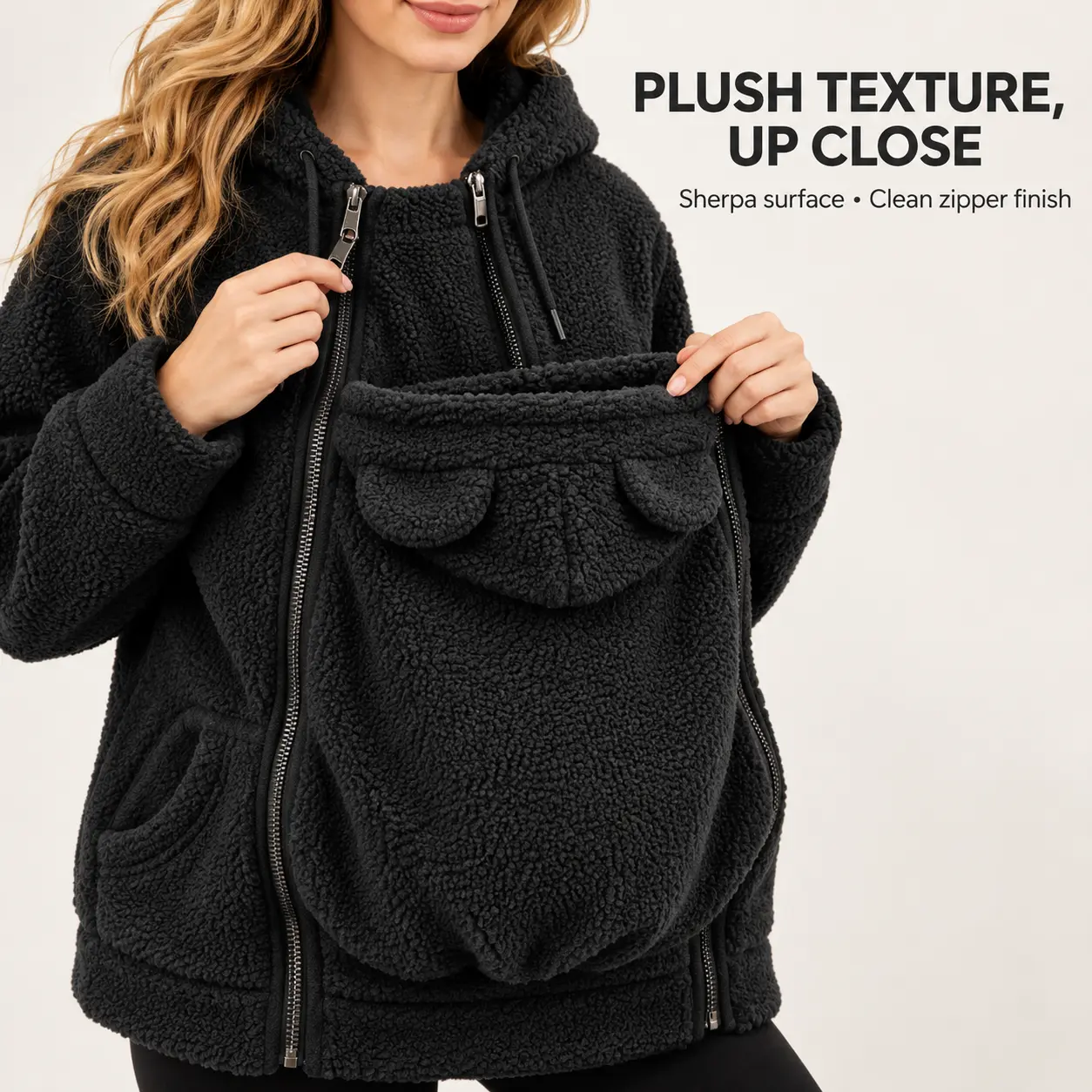 Women’s 2-in-1 Fleece Zip-Up Maternity Winter Coat - Detachable Front Panel, Long Sleeve Warm Outerwear with Pockets, Maternity Clothing for Pregnancy & Postpartum, Pregnancy Clothes