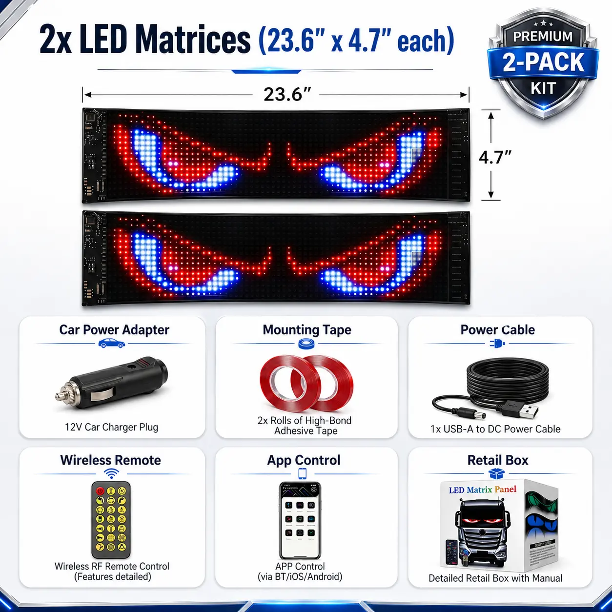 2Pcs LED Devil Eyes Light Strips for Cars Trucks SUVs, App Control Full Color Windshield Decorative Lights, USB Powered Ambient Lighting cars accessories truck accessories car decor car accessories for men fun car accessories auto accessories decoration o