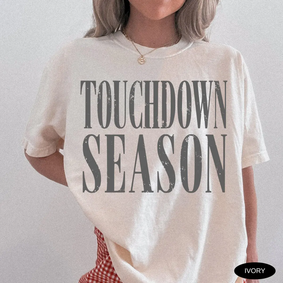 TOUCHDOWN SEASON Football T-Shirt Comfort Colors Ivory Shirt Distressed Condensed Typography Graphic Tee Tailgate Sports Fan Outfit Vintage Sunday Football Top