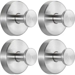 Suction Cup Hooks for Shower No-Drill Bathroom Hooks for Towels, Robes, Loofah Mountable on Bathroom Walls, Kitchen, Glass, Mirrors, Tile and Smooth,Non-Porous Surfaces (4, Brushed Nickel)