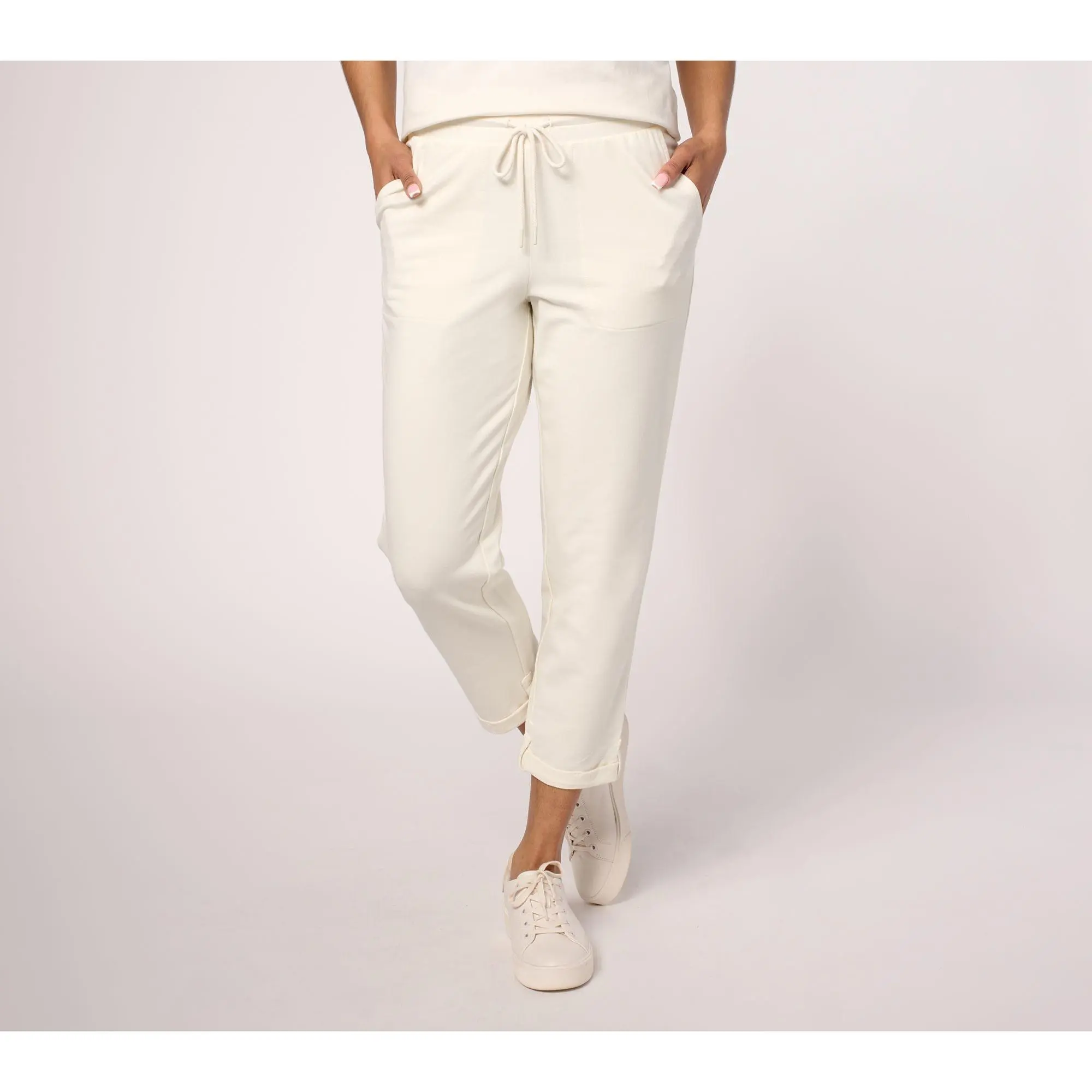 Denim & Co. Active Petite French Terry Tapered Crop Pant