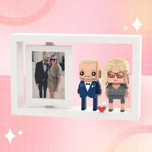 Memorable Gifts for Couple:Customizable Couple Brick Figures in Photo with Keychain Set Frame Small Particle Block Cute Home Decor for Lover/Family Surprise Your Beloved
