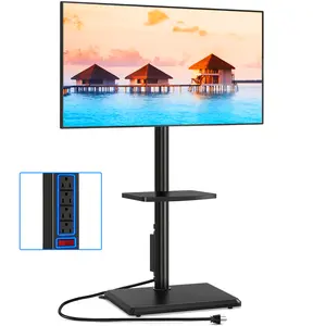 Rolling TV Stand with Power Outlet for 32-60 inch TVs, Swivel and Height Adjustable Mobile TV Cart with Shelf, Portable TV Stand on Wheels up to 88 lbs for Living Room, Bedroom and Office