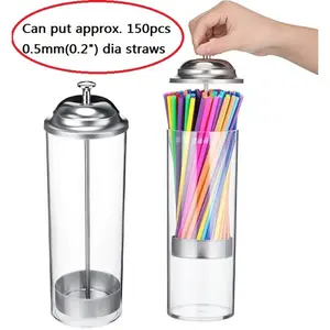 Transparent Straw Dispenser with a Pop-Up Lid, Designed to Organize And Store Drinking Straws, Stir Sticks, And Short Straws, Featuring a Stainless Steel Lid for Bar Use, Home Bar Accessories