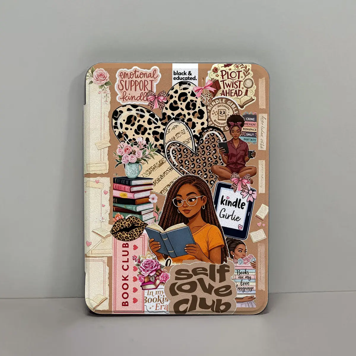 PU Leather Kindle Cases,E-reader Covers with Clear Back, Cute Leopard & Black Girl Patterns, Compatible with Kindle Basic 2022/2024 (6.0 in), KPW5 2021 (6.8 in 11th Gen), KPW6 2024 (7.0 in 12th Gen), Summer Gift for Girls