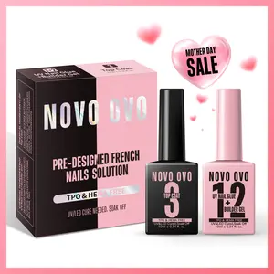 NOVO OVO UV Nail Glue and Builder Gel 2 in 1, No Wipe Top Coat Kit for Predesigned French Tip Nail Tips, HEMA TPO FREE, Super Strong Adhesive for Press on Acrylic Nails, Long Lasting, Easy to Use