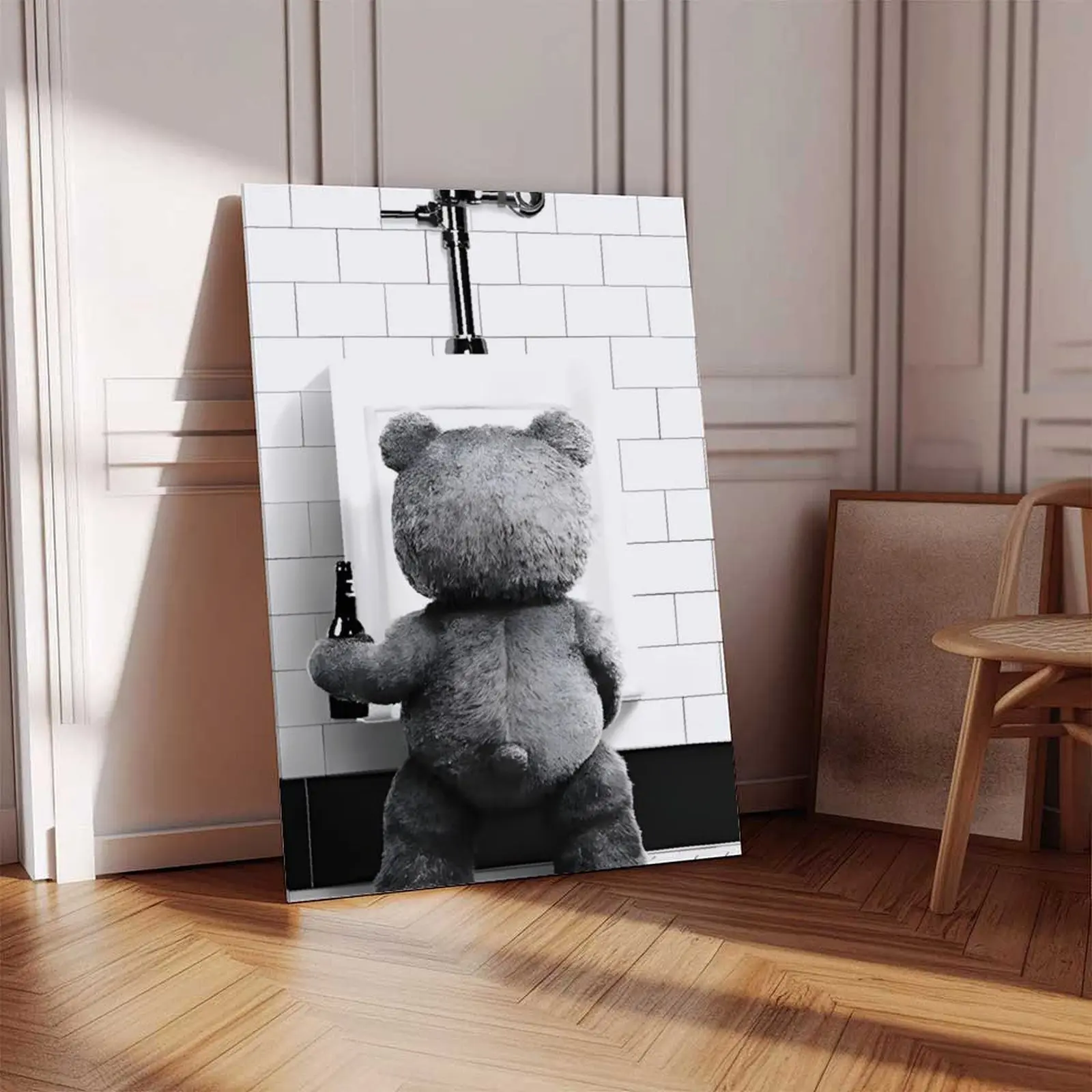 Ted Movie Poster Teddy Bear Print, Black & White Artistic Modern Wall Decoration for Bathroom, Kids Room Home Decor Posters & Prints
