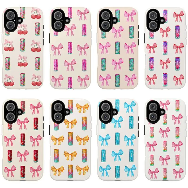 Custom Pink Bow Gloss Finish Alani Favorites Orange Kiss Phone Case - Rubber-Polycarbonate Dual-Layer Shockproof, Impact-Proof Protection Accessory for iPhone 11-17 Pro Max Mini, Energy Drink Fans, Accessories, Bows