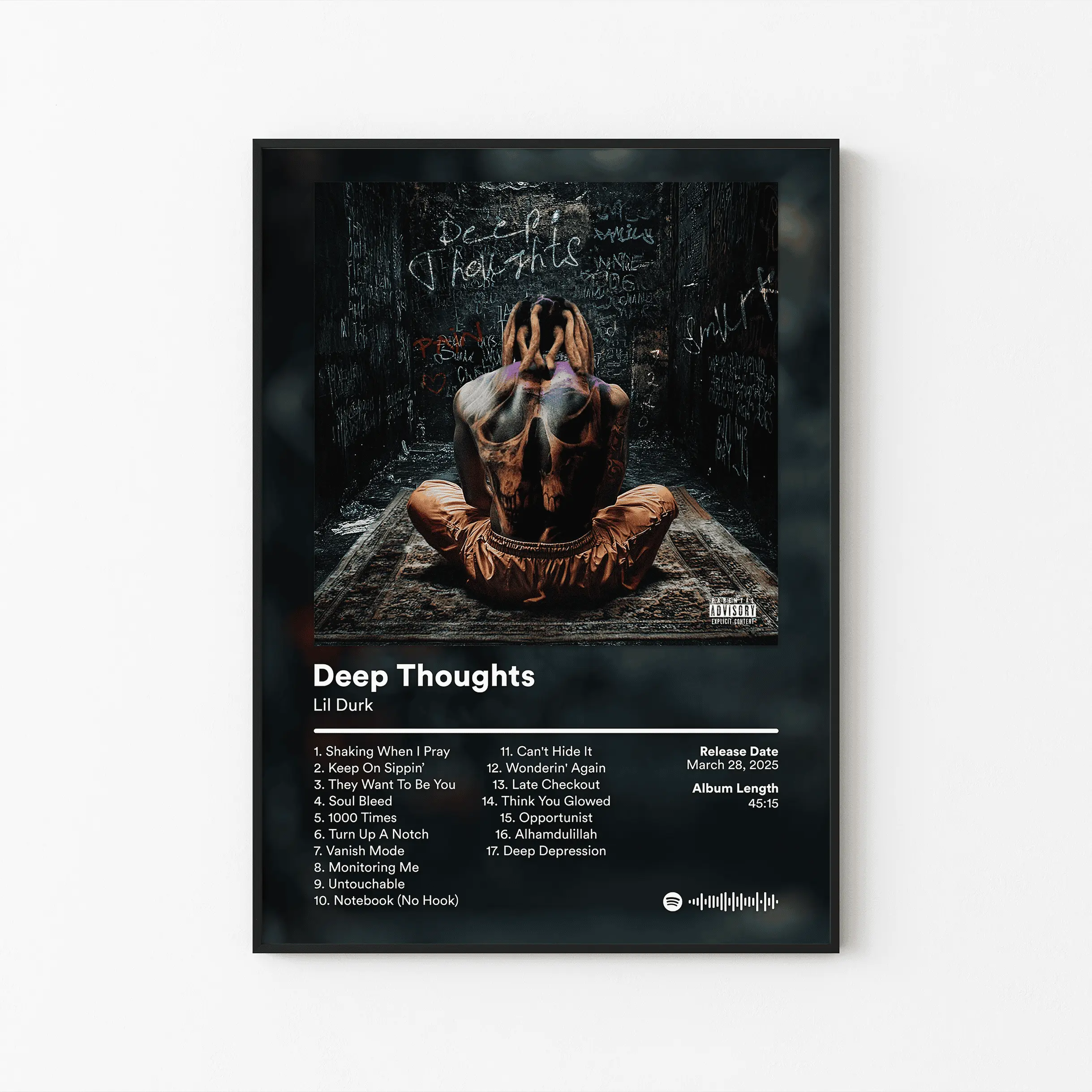 [ RAP ALBUM POSTER – UNFRAMED ] Lil Durk Album Poster, The Voice 7220 Tracklist Art, OTF Drill Rap Wall Decor, Music Fan Gift