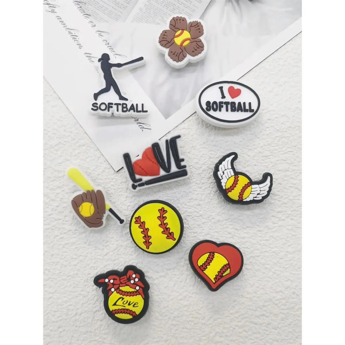 9pcs Cartoon Softball Shoe Charms - Funky, Romantic, Baroque, Glamorous, Ethnic DIY Decorations for Clogs, Sandals, Shoe-Shaped, Peppy, Shoe Decorations