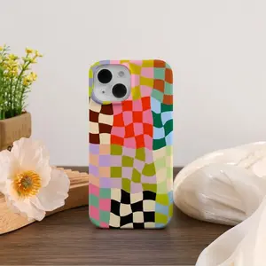 Colorful Distorted Checkered Durable Shockproof Smartphone Case - Protective Casing, Handheld Device Accessory for iPhone 11/12/13/14/15/16/17 Pro, ProMax, Plus, Air, Gift for Her