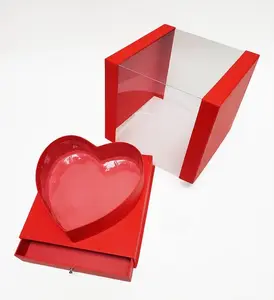 Clear Square PVC Flower Box With Heart Shape in the Middle