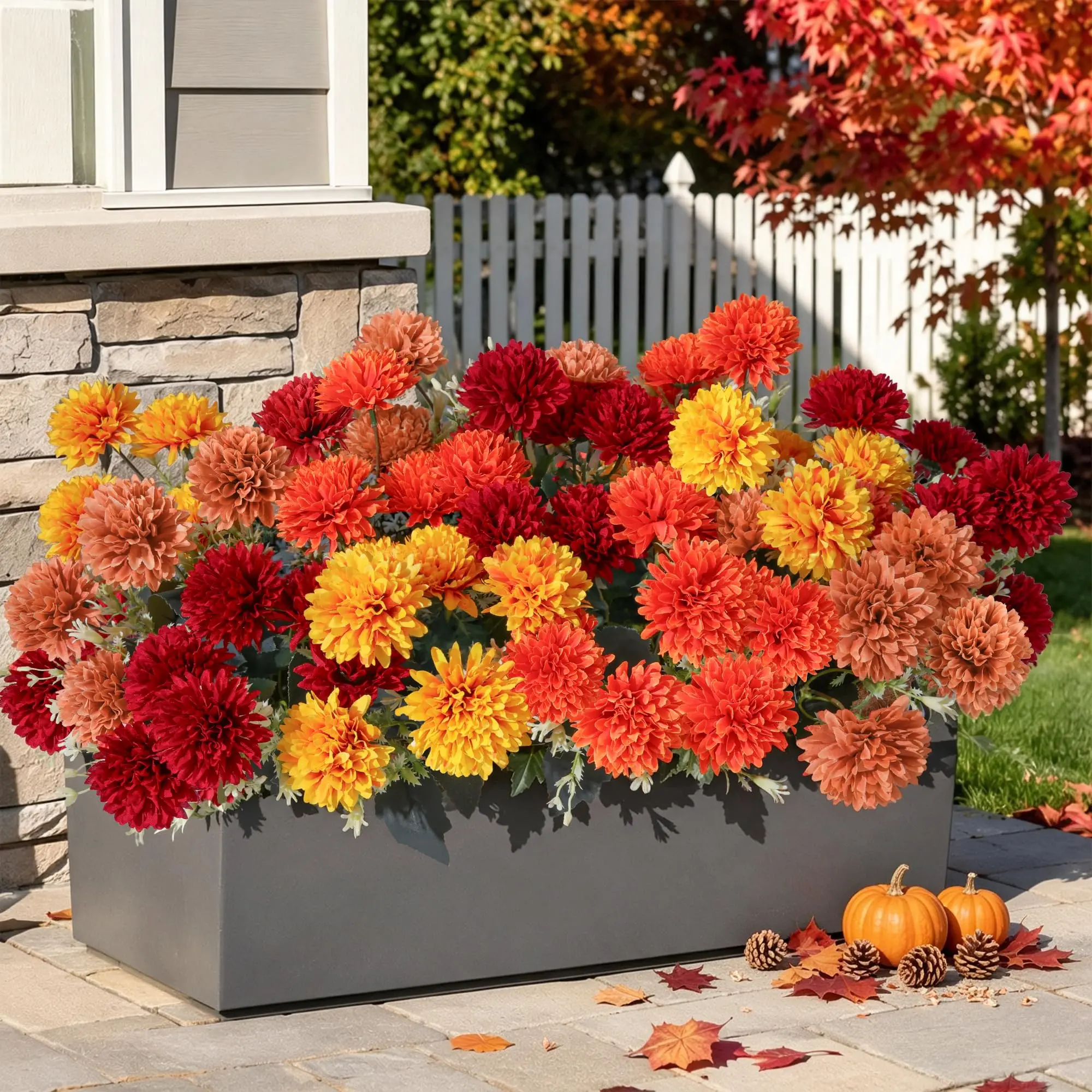 Ivydale Artificial Mums for Outdoors Fall Flowers Artificial for Decoration, 12 Bundles Fake Mums Realistic UV Resistant Fall Plants Faux Mums for Outdoor Planters Patio Porch Yard Front Door Gardens Indoor
