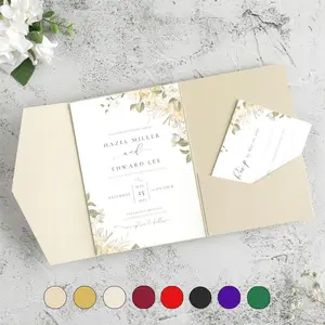 25 Pearl Finish Tri-Fold Invitation Cards, Elegant Minimalist Design, DIY Envelopes for Weddings, Birthdays, Parties, Various Colors Available