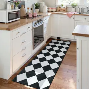 Simple Modern Geometric Carpet, Kitchen Runner Mat, Plaid Luxurious Rug, Pet Friendly Non-Slip Pad, Washable Foldable