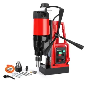 GARVEE 1550W Magnetic Drill Press with 10-Speed Core Drilling, 500RPM Portable Power Mag Drill for Metalworking, Includes 3 Drill Bits, Efficient and Versatile Tool for Precision Drilling