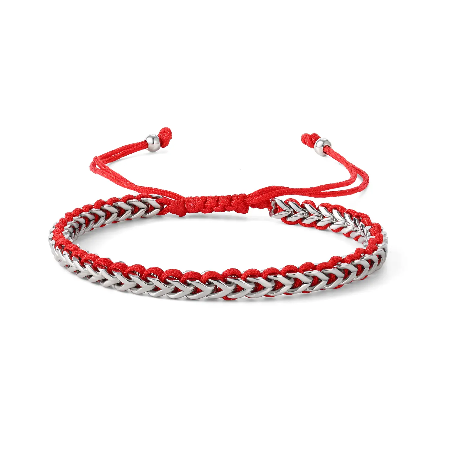 Stainless Steel & Red Cord Braided Bracelet - Waterproof, Sliding Knot, Stackable Fashion Jewelry Band