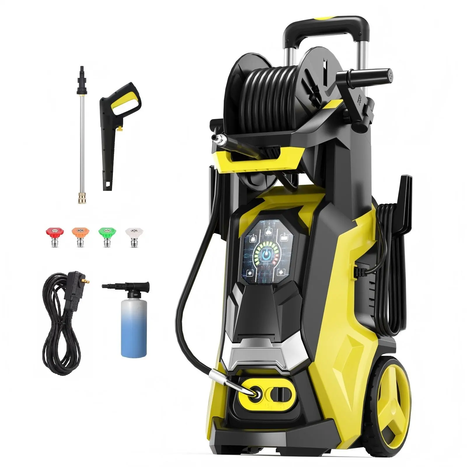 Electric Pressure Washer 5560PSI MAX 3.8GPM, 15 Level Adjustable Touch Screen, Efficient Driveway and Patio Care, with 4 Quick Connect Nozzles, 500ML Soap Bottle, Stainless Steel Lance and Total Stop System for Car Wash, Home, Patio Cleaning