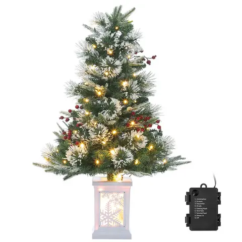 3ft Pre-Lit Christmas Tree,Artificial Christmas Trees with 78 Lighting & Berries,Snow Flocked Xmas Tree Tabletop Christmas Tree for Home,Office,Christmas Decoration,Snowflake Base,1pcs
