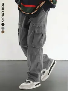 Men's Flap Pocket Cargo Pants, Regular Fit Casual Street Fashion Trousers for Daily Wear, Men's Bottoms for All Seasons, Casual Street Style Clothing, Menswear, Clothe, Casual Streetwear Trousers, Casual Comfy Trousers
