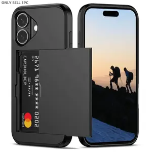 for iPhone 17, 16, 15, 14, 13, 12, 11 Case with Card Holder Heavy Duty Protective Dual Layer Shockproof Hidden Card Slot Slim Wallet Phone Cover for iPhone 17-11 Series for Women&Men, Accessories