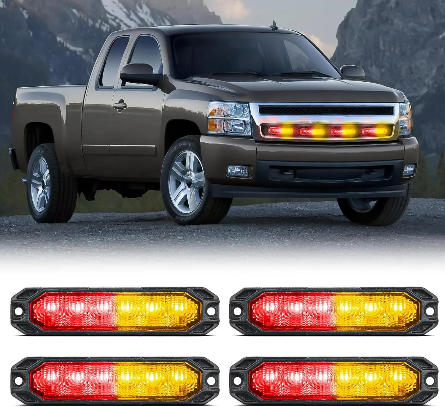 Nilight 4PCS 6LED Ultra Slim Colored Strobe Bars with LED Backlights - 12-24V Surface Mount Sync Flashing ABS Kit, Day and Night Emergency Strips for Trucks/SUVs, Car Upgrade (Light Bars & Work Lights), Emergency Lights