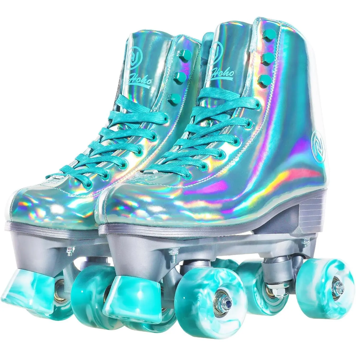 Roller Skates for Women, Holographic Rollerskates, Shiny Double-Row Four Wheels Quad Skates  Outdoor (Green)