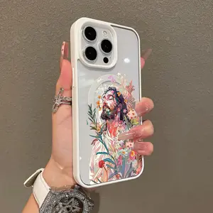 Protective Silicon Smartphone Case Cover for iPhone 11-17 Pro Max, Aesthetic Flowers & Jesus Designs, Shockproof Waterproof, Ultra-Thin Cellphone Accessory for Everyday Use