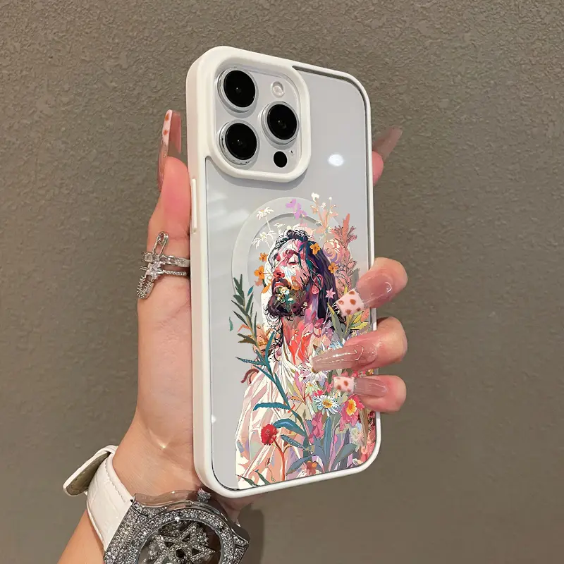 Protective Silicon Smartphone Case Cover for iPhone 11-17 Pro Max, Aesthetic Flowers & Jesus Designs, Shockproof Waterproof, Ultra-Thin Cellphone Accessory for Everyday Use