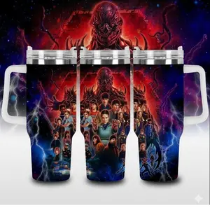 Stranger Things Tumbler 20oz-40oz Stainless Steel, Double Wall Insulated, With Handle & Straw – Funny Gift for Movies Lovers & Fans