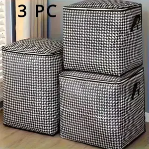 3-Piece Extra-Large Capacity 47.55 Gallon Plaid Pattern Storage Bin Set, Thickened High-Capacity, Dual Zipper Handles, Foldable Design Laundry Basket, Foldable Laundry Hamper, Laundry Organizer